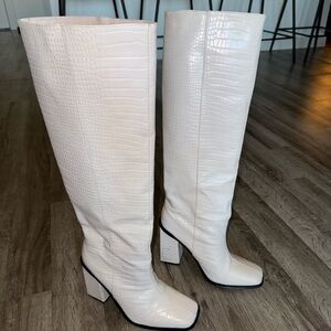 ASOS White Croc-Embossed Over the Knee Boots